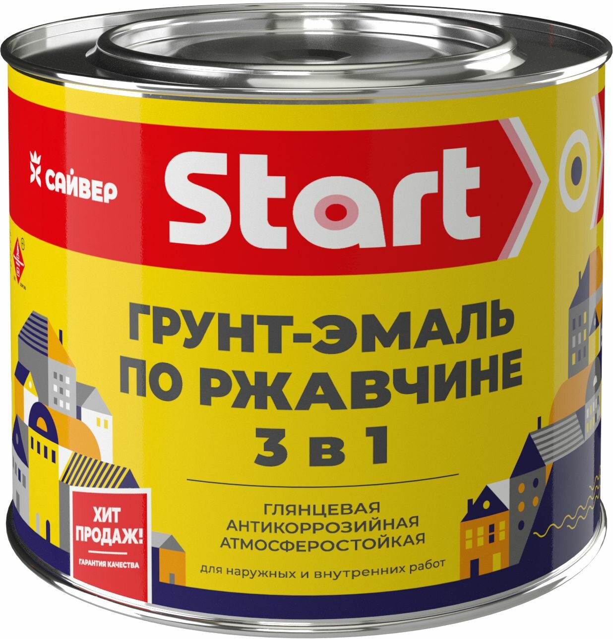 СТАРТ Грунт-эмаль по ржавчине 3в1 желтая 1,8кг