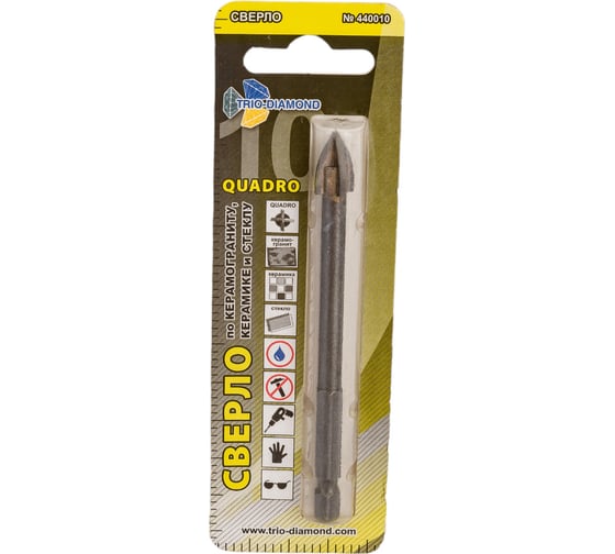 Сверло по керамике и стеклу квадро 10мм 440010 Trio-Diamond